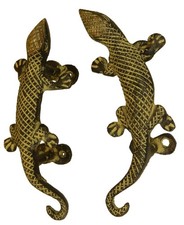 Yellow Carved Lizard Vintage Antique Style Handmade Brass Door Handle Pull Knob