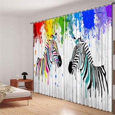 Two Colorful Zebras 3D Blockout Photo Curtain Print Curtains Fabric Kids Window