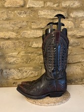 Vintage Sendra Boots Black Burgundy Leather Cowboy Size UK 4 EU37 Mid Calf