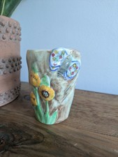 Vintage 1930s E Radford England Butterfly Ware Pottery Vase Hand Painted Deco