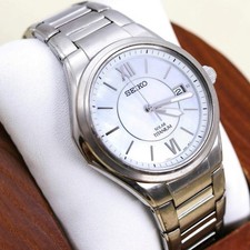 SEIKO Solar Watch White Shell Date Titanium Model Tested Excellent Condition