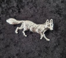 Fox Brooch Silver Tone Deco