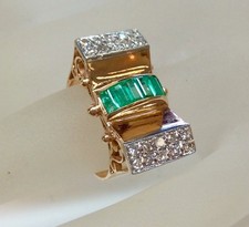 ANTIQUE RETRO EMERALD DIAMOND