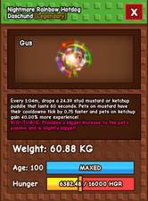 🌈🐶Huge  Nightmare Rainbow Hatched Hotdog Daschund 60kg+ 🐶🌈GROW A GARDEN 🪴