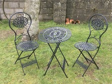 Black Cast & Wrought Iron Style Oval Garden Set 2 Folding Chairs & Table