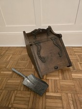 Antique Wooden Oak Coal Scuttle with Scoop 