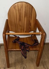 Small Mini Wooden High Chair / Low Chair With Baby Harness Straps Seat Belt 56cm