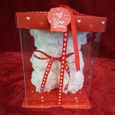 White Rose Flower Teddy Bear Heart Ribbon Gift Valentine Birthday Wedding Xmas