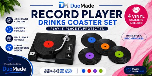 Record player drinks coaster - player,