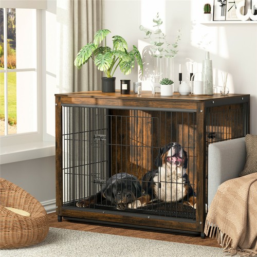Rustic brown wooden dog cage - dog,