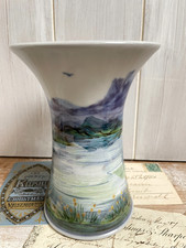 Signed Highland Stoneware 17cm Cylinder Vase Hand painted - Loch & Landscape