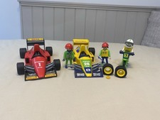 Playmobil 2X racing cars and motorbike with figures. incomplete.