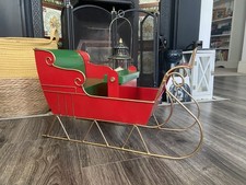 Festive Christmas Traditional Santa Red Green and Gold Metal Santa Sleigh Hamper