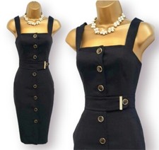 Karen Millen Dress UK 8 Black Military Button Utility Pencil