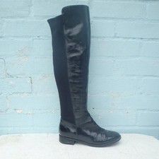 Aldo Leather Boots UK 4 Eur 37 Womens OTK Pull on Patent Black Boots Preloved