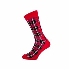 Ankle Crew Socks Men's Cotton Rich Red Tartan Design Macahel Style Casual