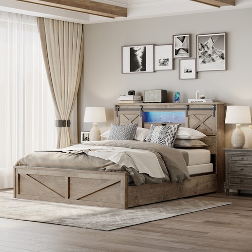 Farmhouse bed frame queen size - queen,
