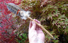 Hand made feather Smudge Fan on fallen lightweight walnut with quartz insert