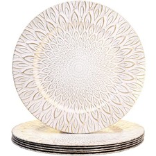 White Charger Plates, 13 Inch Set of 6 Plastic Peacock Chargers for Dinner Pl...