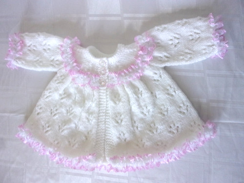 Hand knitted white with pink - hand,