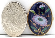 Royal Blue Floral Enamel Metal Oval Trinket Box a