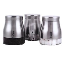 Set Of 3 Glass Tea Coffee Sugar Jars Canisters with Metal Sleeve Kitchen Storage