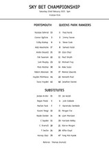 Portsmouth vs QPR A4 Teamsheet 22/2/2025 Championship