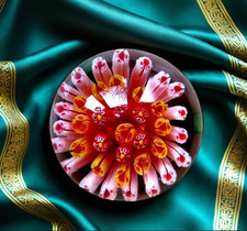 STUDIO ART GLASS PAPERWEIGHT Candy Canes Millefiori Flower VINTAGE (see descrip)