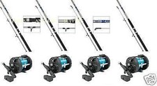 4 SHAKESPEARE  SEA FISHING BOAT RODS WITH  MULTIPLIER REELS