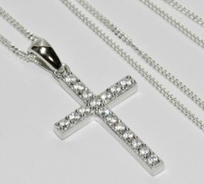 STERLING SILVER SIMULATED DIAMOND CROSS PENDANT - CHOICE OF CHAIN