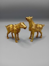 Vintage pair of brass ornate horse figurines ornaments