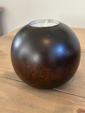 Vintage Unusual Solid Polished Dark Hard Wood Ball Tea light Candle Holder 4 In