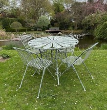Garden Table & 4 Chairs - Wrought Iron - Vintage Antique Distressed Colour