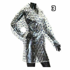 Raincoat Woman Transparent Fashion Medium Festival PVC Coat Jacket Blue Spotty
