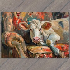 Art Print Cow On Couch Sofa