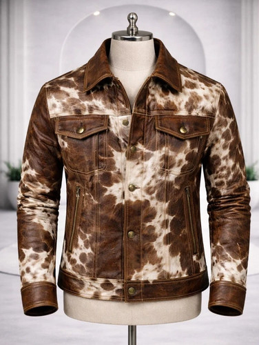 Men cowhide leather trucker - leather,