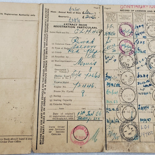Morris eight log book 1936 - morris,