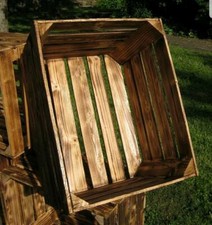 BURNT WOOD VINTAGE STYLE WOODEN APPLE CRATE STORAGE BOX FRUIT CRATES BUSHEL 