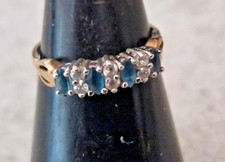 VINTAGE 9CT GOLD 375 LADIES TOPAZ & CUBIC ZIRCONIA RING SIZE Q 1/2 #A15