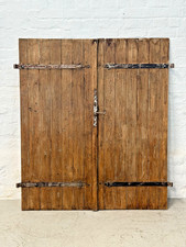 Antique French Rustic Double Doors with Ironwork – 19th Century Pine