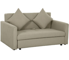 2 Seater Sofa Bed w/ Hidden Storage Pull Out Convertible Bed Settee Light Brown