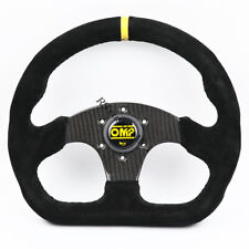 320mm OMP Carbon Fiber Spoke Genuine Suede Leather Flat Sport Steering Wheel #Y