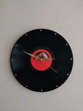 Hand Made Vintage Record Wall Clock 12" His Masters Voice LP Gold Hands