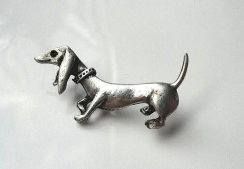 Unusual pewter dachshund pin - pewter,