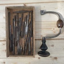 Vintage Ratchet Hand Brace Drill With Auger Drill Bits Bushcraft Free Shipping