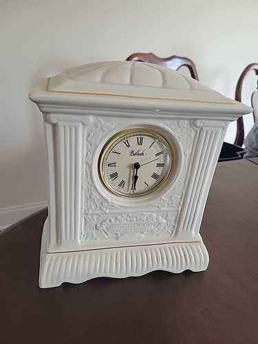 Belleek pottery mantle - pottery, clock