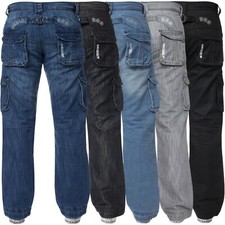 Enzo Mens Cargo Combat Jeans Denim Trouser Casual Work Pants All UK Waist Sizes