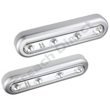 2x Silver Push Tap Touch 4 LED Lights Battery Stick Cupboard Camper Van Cabinet