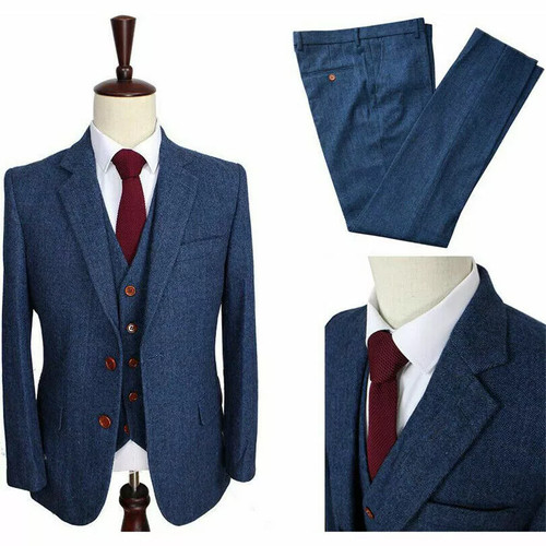 Blue vintage men herringbone - men's,
