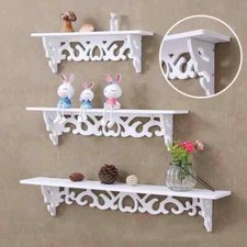 Set of 3 White Floating Wall Shelves Storage Display Shelf Unit Rack Bookcase UK